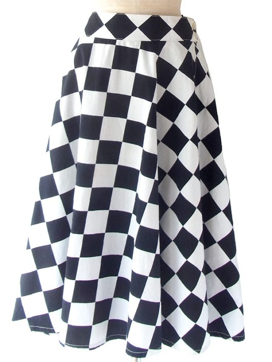 【ヨーロッパ古着】ロンドン買い付け 60年代製 ホワイト X ブラック チェッカーフラッグ スカート 17BS029【おとなかわいい】