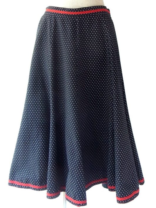 ロンドン買い付け 60年代製 ブラック X ホワイト 水玉 レッド ひも飾り ヴィンテージ スカート 17BS034