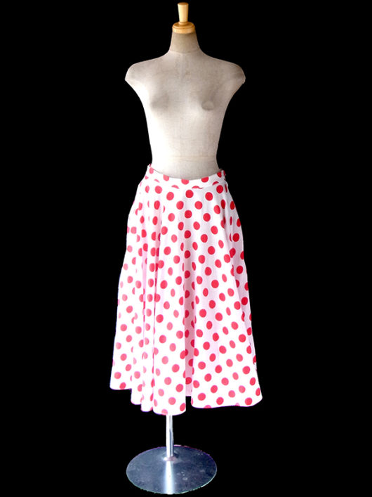 【ヨーロッパ古着】ロンドン買い付け 60年代製 ホワイト X レッド 水玉 サーキュラー スカート 17BS038【おとなかわいい】