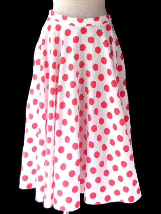 【ヨーロッパ古着】ロンドン買い付け 60年代製 ホワイト X レッド 水玉 サーキュラー スカート 17BS038【おとなかわいい】