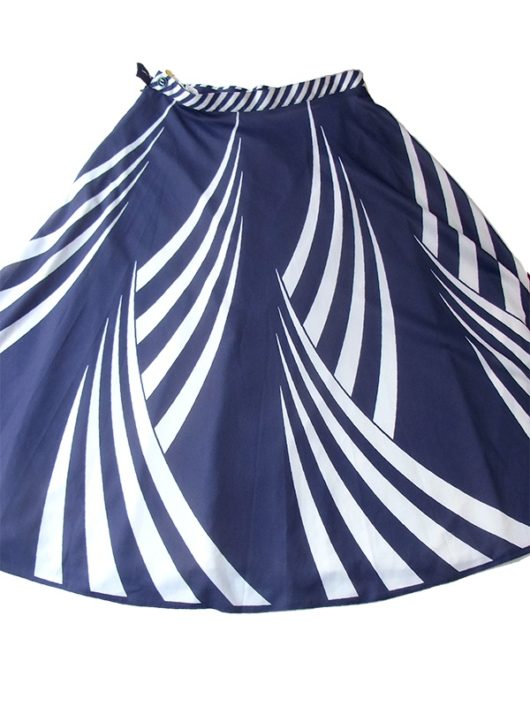 【ヨーロッパ古着】ロンドン買い付け 70年代製 ブルー X ホワイト 波型ストライプ レトロ スカート 17BS042【おとなかわいい】