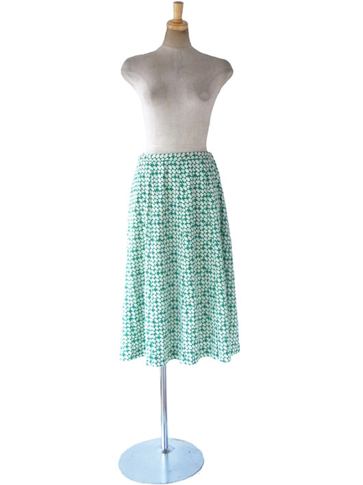 【ヨーロッパ古着】ロンドン買い付け 70年代製 グリーン X オフホワイト レトロ柄 ヴィンテージ スカート 18OM016【おとなかわいい】