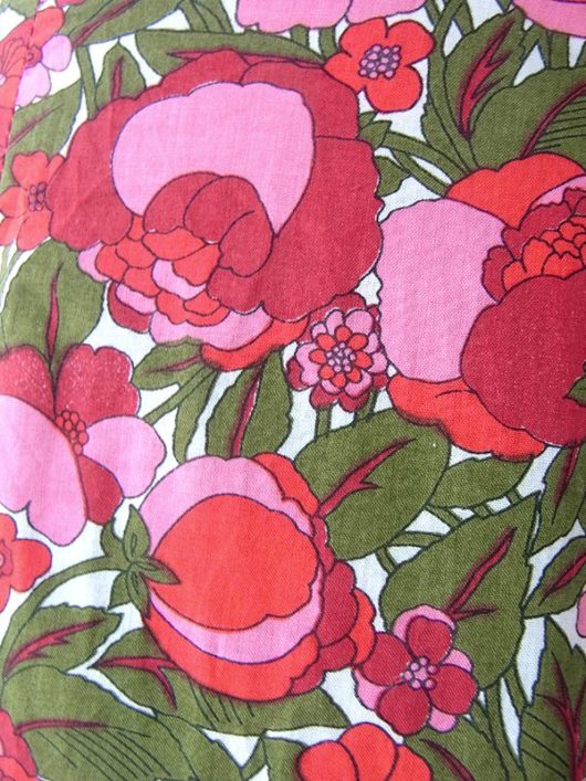 【ヨーロッパ古着】60年代フランス製 ピンク・レッド X カーキ 花柄プリント ロングスカート 18OM019【エレガント】
