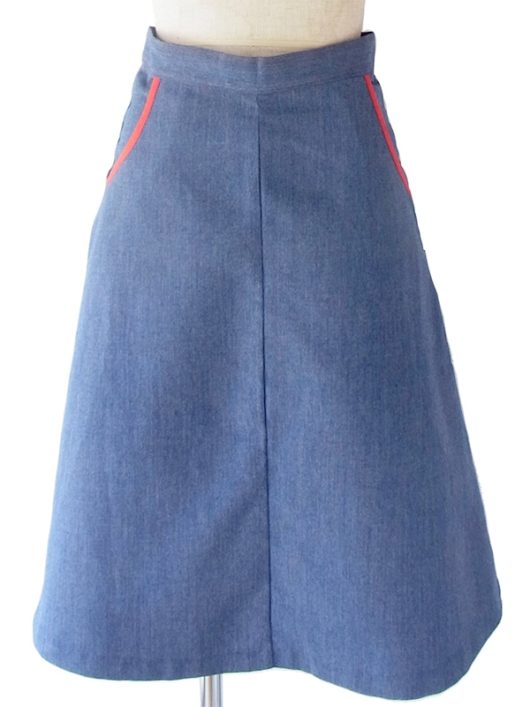 【ヨーロッパ古着】ロンドン買い付け 60年代製 インディゴブルー X レッド ライニング ポケット付き ヴィンテージ スカート 19OM128【おとなかわいい】