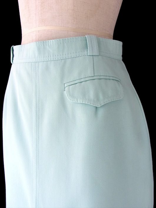 【ヨーロッパ古着】70年代西ドイツ製 水色 X フラップ付きポケット ボックスプリーツ スカート 19OM132【おとなかわいい】