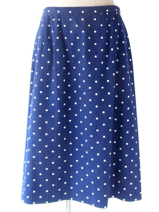 【ヨーロッパ古着】フランス買い付け 60年代製 ネイビー X ホワイト 水玉 ヴィンテージ スカート 20FC018【おとなかわいい】